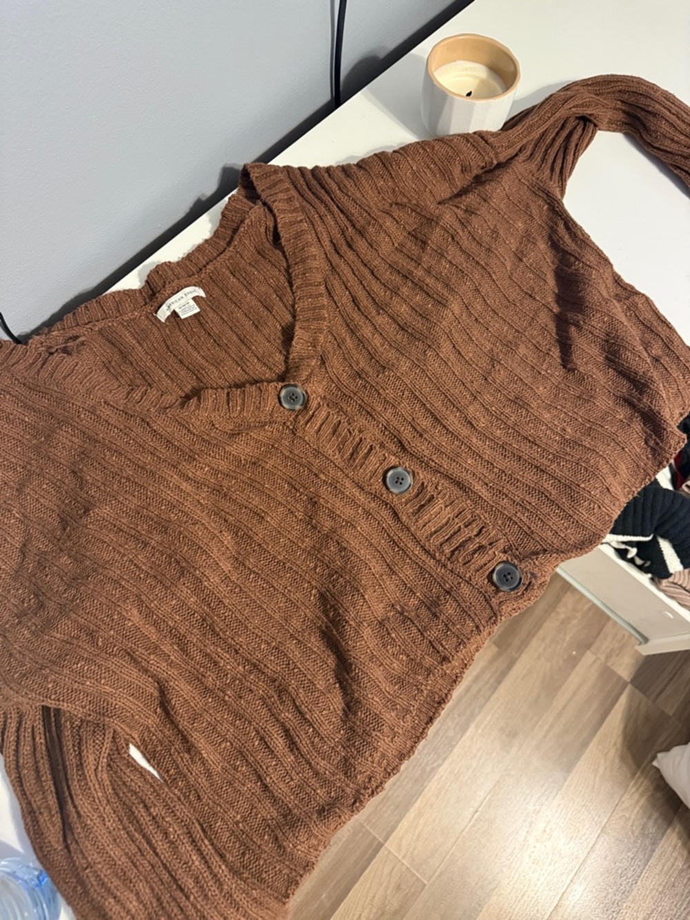 American Eagle Outfitters Rust-Brown Ribbed Button Cardigan